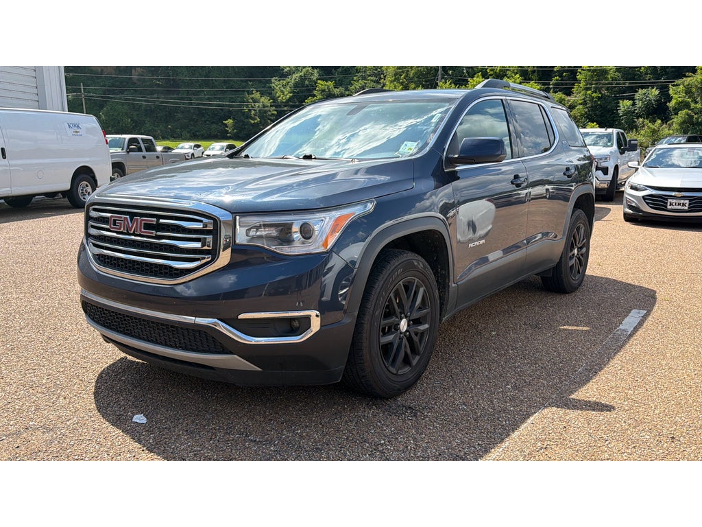 2019 GMC Acadia SLT in Blue Steel Metallic — front three-quarter view
