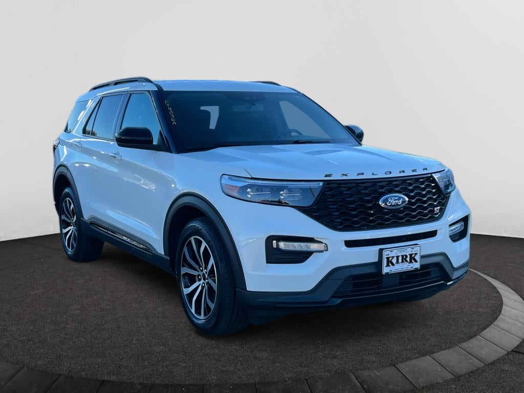 2023 Ford Explorer ST in Star White Met Tri-Coat — front three-quarter view